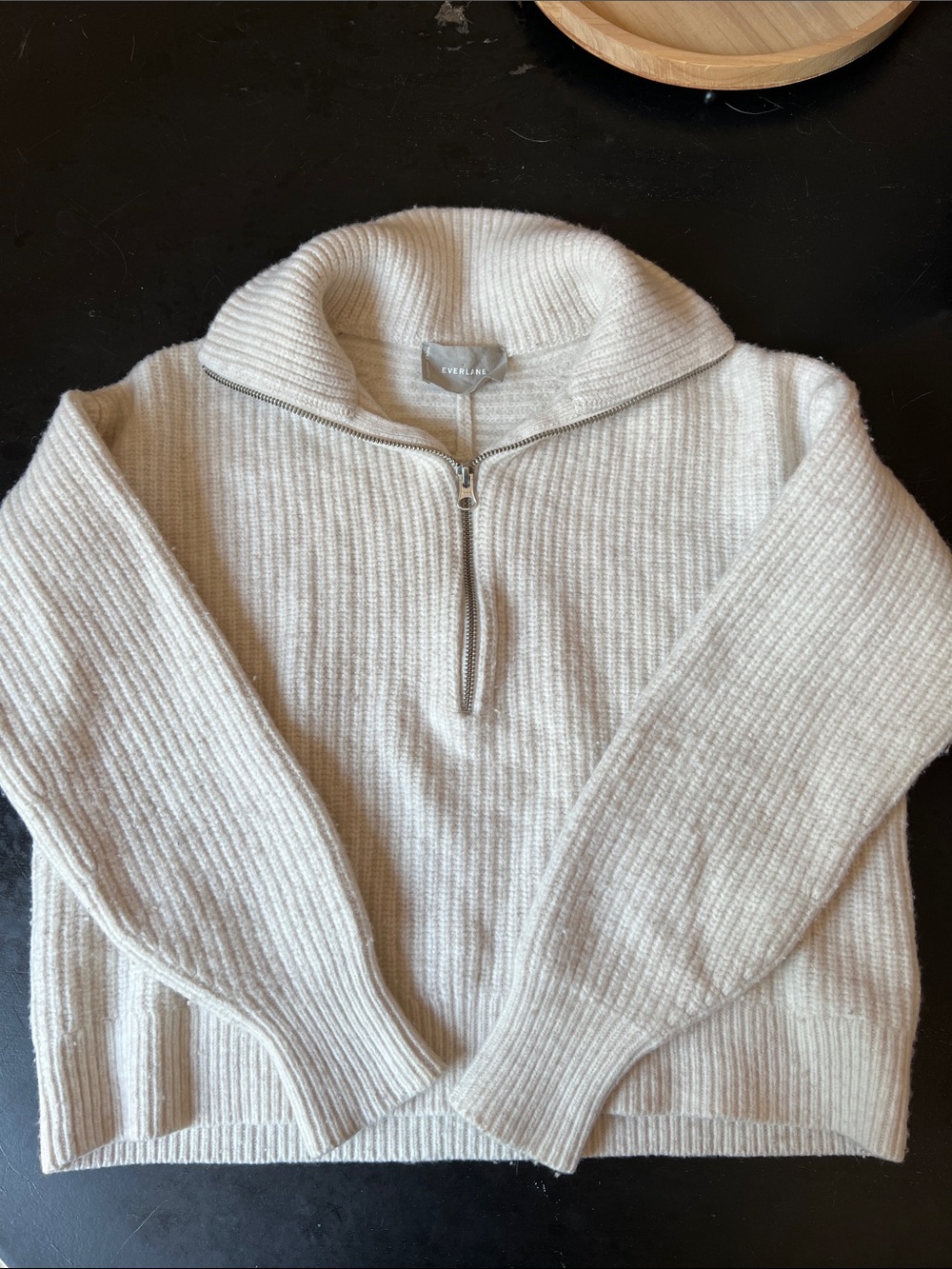 Everlane Wool Cream Quarter-Zip Ribbed Sweater